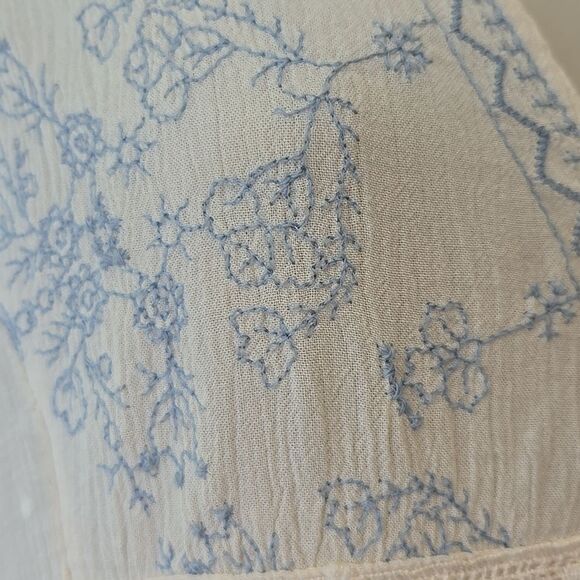 Embroidered Peasant Top Boho Milkmaid Balloon Sleeve Cottagecore Ethereal Fairy - Picture 3 of 10